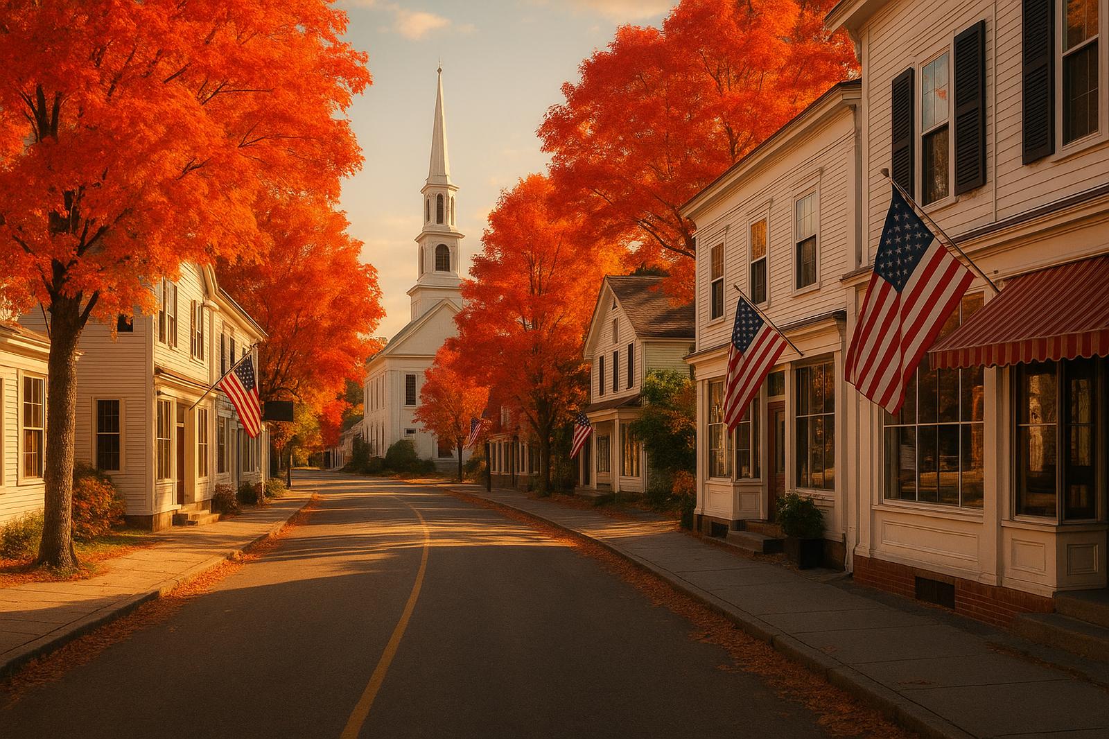New Hampshire town in autumn